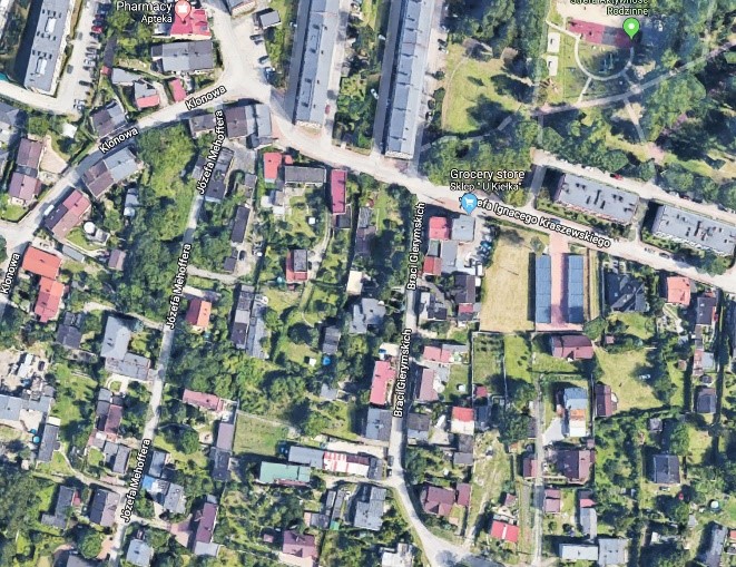 aerial photo from google maps showing a suburban location