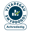 Logo for Accredited Official Statistics in Welsh.