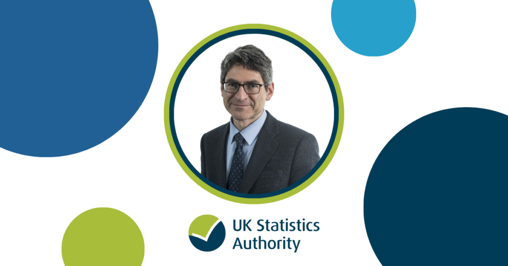 Graphic with UK Statistics Authority logo some circles and an image of Jonathan Haskel